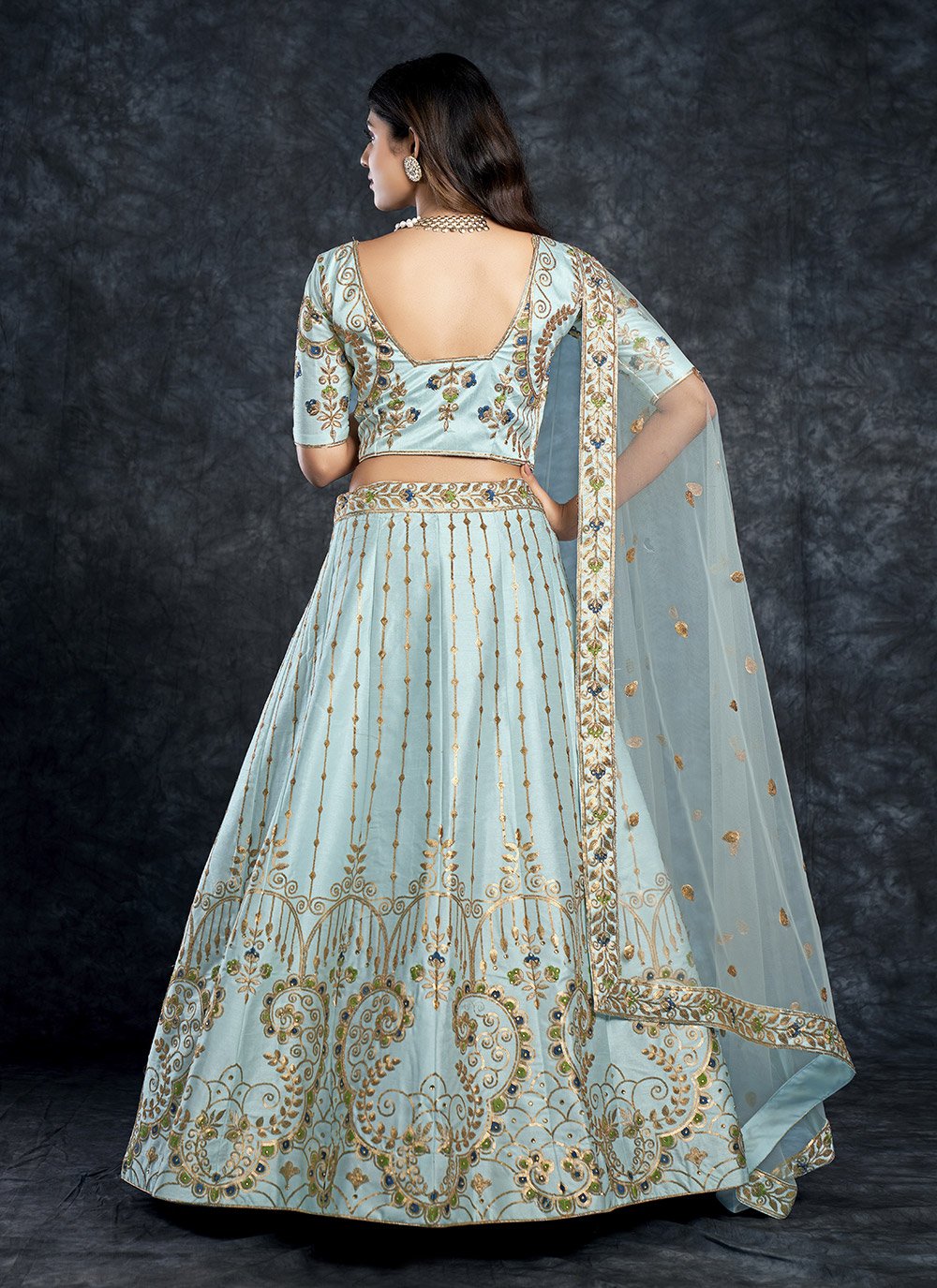 A Line Lehenga Silk Turquoise Diamond Lehenga Choli