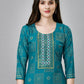 Casual Kurti Rayon Turquoise Embroidered Kurtis