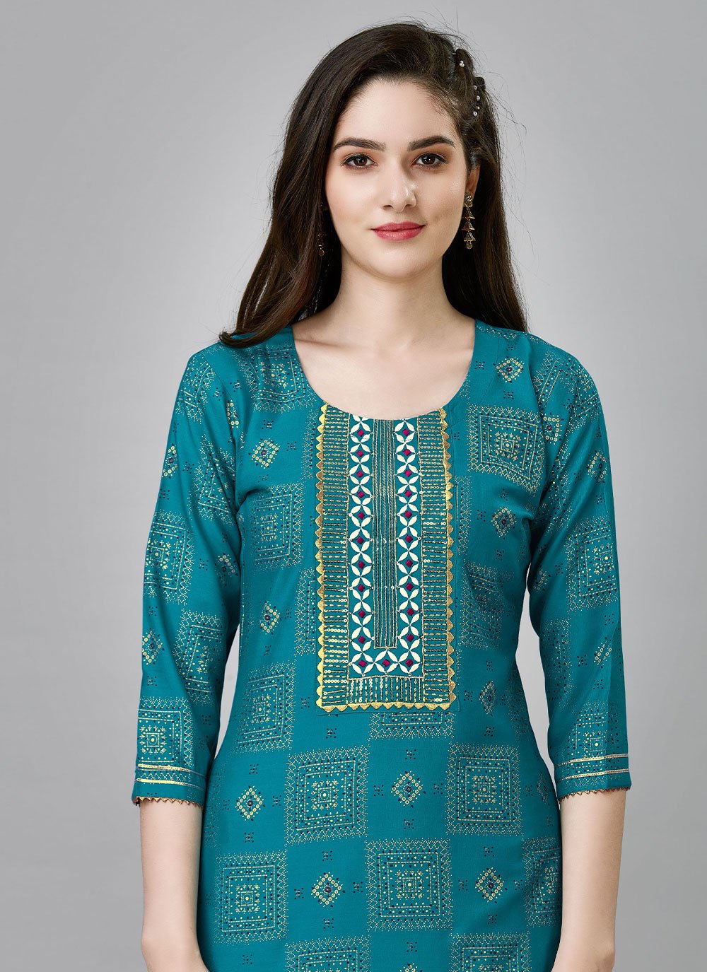 Casual Kurti Rayon Turquoise Embroidered Kurtis