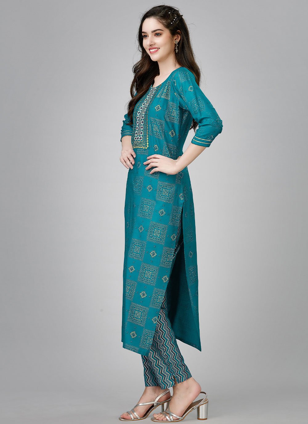 Casual Kurti Rayon Turquoise Embroidered Kurtis