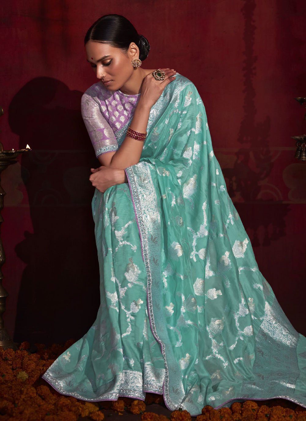 Classic Silk Turquoise Weaving Saree