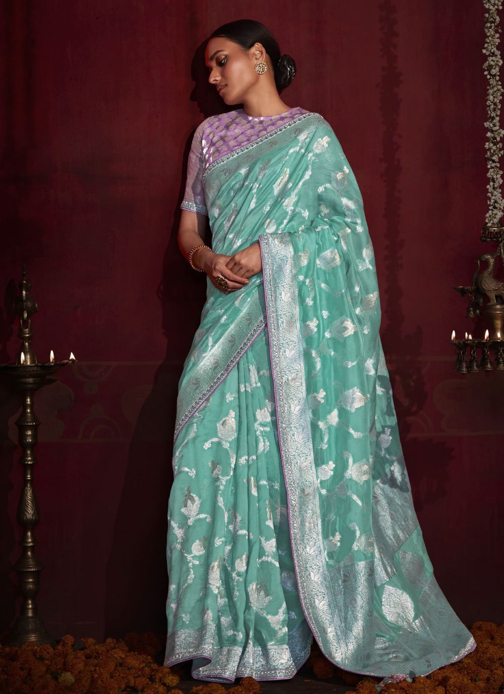 Classic Silk Turquoise Weaving Saree