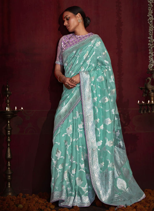 Classic Silk Turquoise Weaving Saree
