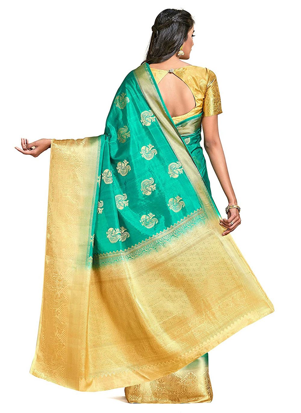 Contemporary Kanjivaram Silk Turquoise Zari Saree