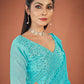 Trendy Saree Georgette Turquoise Lucknowi Work Saree