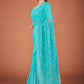 Trendy Saree Georgette Turquoise Lucknowi Work Saree