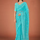 Trendy Saree Georgette Turquoise Lucknowi Work Saree