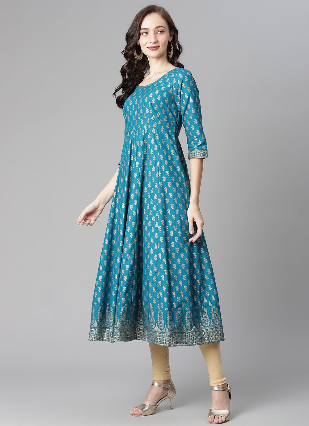 Salwar Suit Cotton Turquoise Print Salwar Kameez