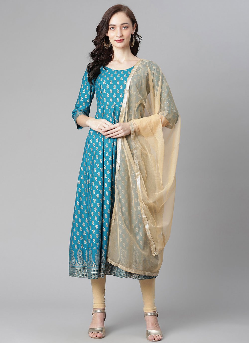 Salwar Suit Cotton Turquoise Print Salwar Kameez