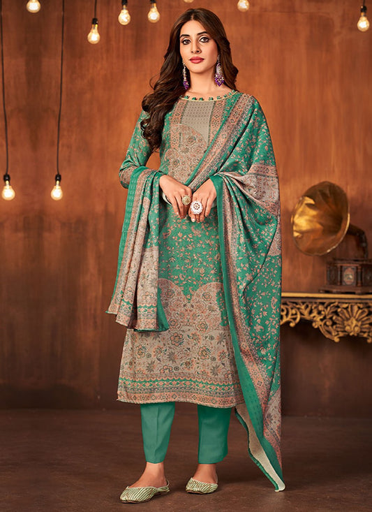 Straight Salwar Suit Pashmina Turquoise Diamond Salwar Kameez