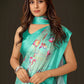 Classic Satin Turquoise Digital Print Saree