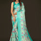Classic Satin Turquoise Digital Print Saree