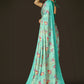 Classic Satin Turquoise Digital Print Saree