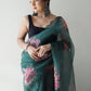 Contemporary Organza Turquoise Digital Print Saree