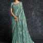 Contemporary Organza Turquoise Embroidered Saree