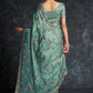 Contemporary Organza Turquoise Embroidered Saree