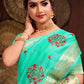 Contemporary Silk Tissue Turquoise Embroidered Saree