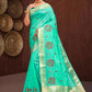 Contemporary Silk Tissue Turquoise Embroidered Saree