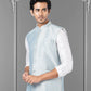 Nehru Jackets Jacquard Silk Turquoise Embroidered Mens