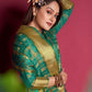 Classic Organza Silk Turquoise Embroidered Saree