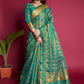Classic Organza Silk Turquoise Embroidered Saree