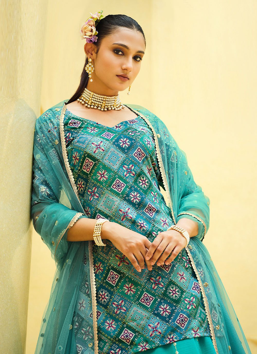 Lehenga Choli Chinon Silk Turquoise Embroidered Lehenga Choli