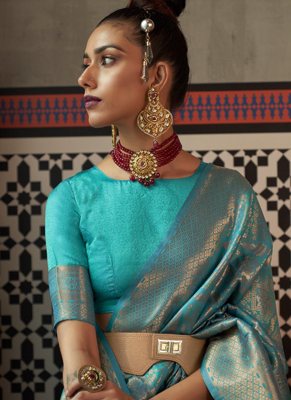 Classic Silk Turquoise Weaving Saree