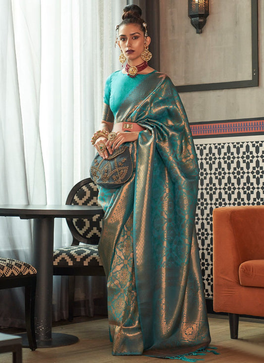 Classic Silk Turquoise Weaving Saree