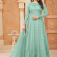 Floor Lenght Salwar Suit Net Turquoise Embroidered Salwar Kameez