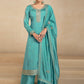 Salwar Suit Silk Turquoise Embroidered Salwar Kameez