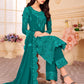 Pakistani Salwar Suit Faux Georgette Turquoise Embroidered Salwar Kameez