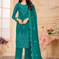 Pakistani Salwar Suit Faux Georgette Turquoise Embroidered Salwar Kameez