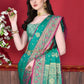 Classic Katan Silk Turquoise Patch Border Saree