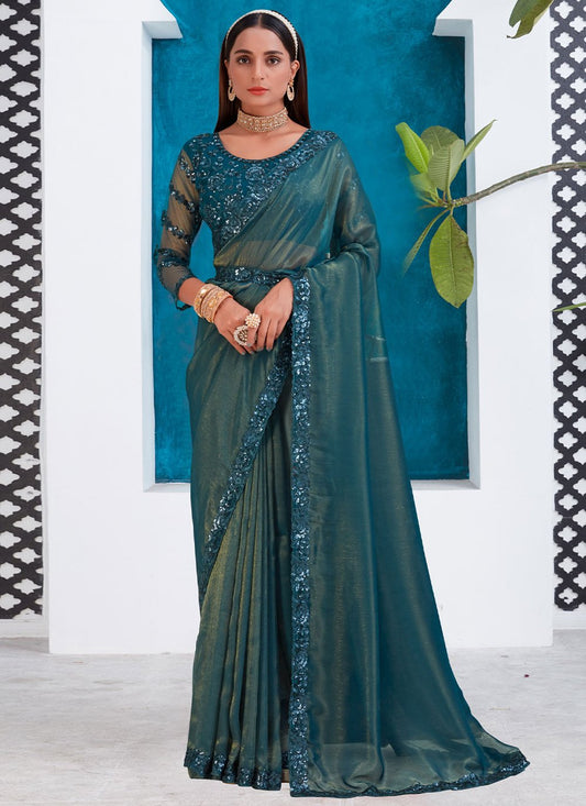 Contemporary Silk Turquoise Patch Border Saree