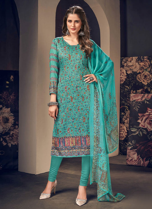 Trendy Suit Cotton Turquoise Digital Print Salwar Kameez