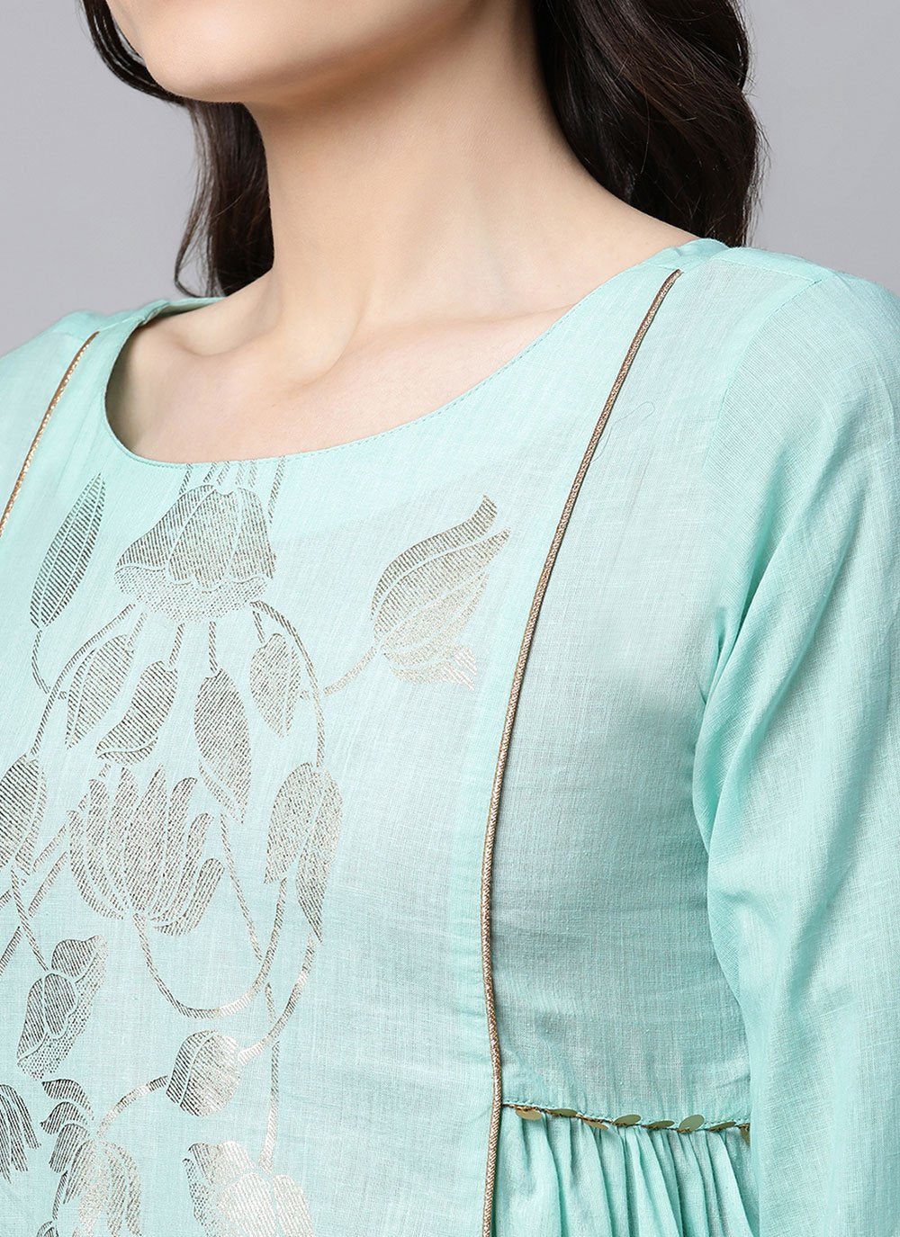 Casual Kurti Cotton Turquoise Foil Print Kurtis