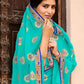 Classic Chiffon Turquoise Foil Print Saree