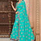 Classic Chiffon Turquoise Foil Print Saree