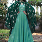 Gown Georgette Turquoise Embroidered Gown