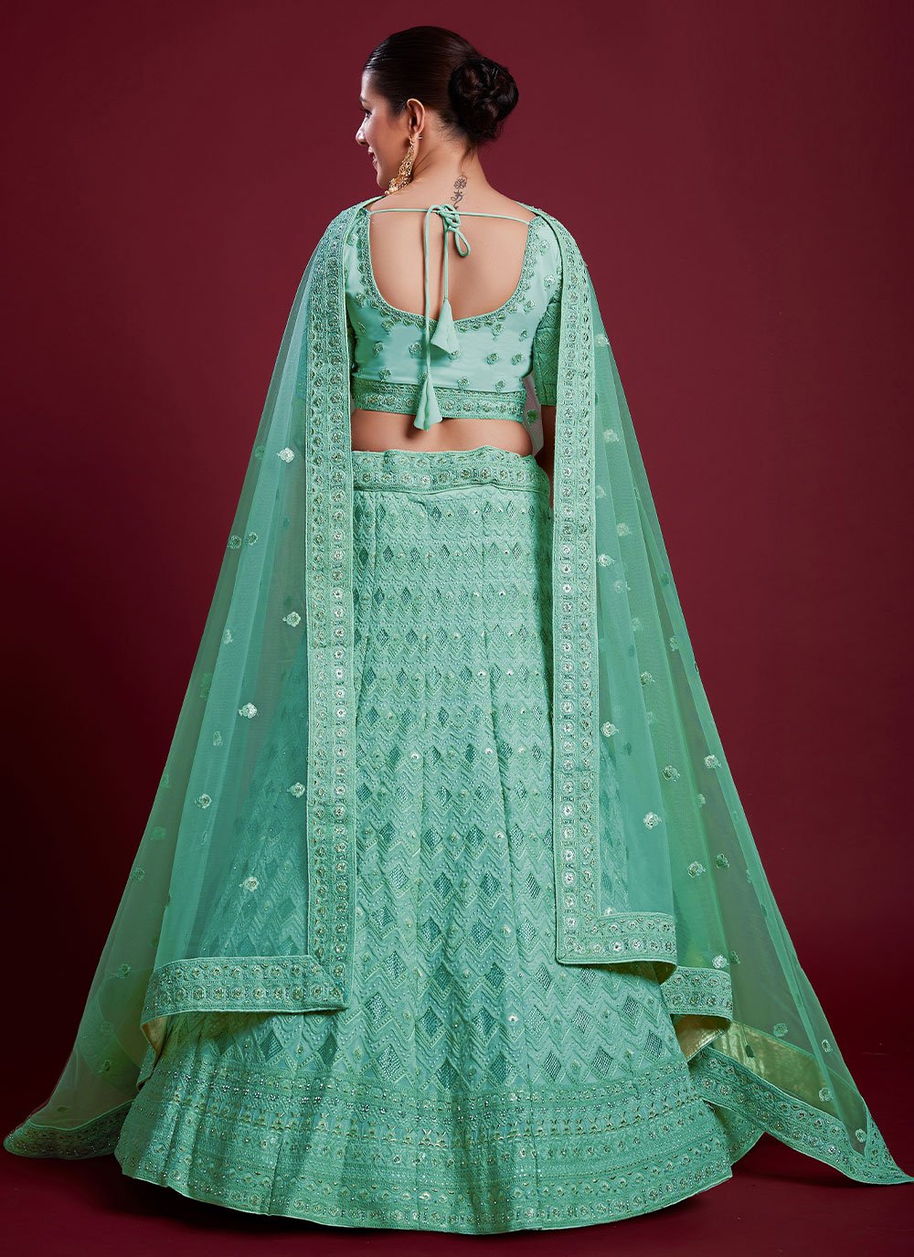 Lehenga Choli Georgette Turquoise Gota Work Lehenga Choli