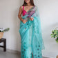 Classic Organza Turquoise Aari Work Saree