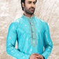 Kurta Pyjama Brocade Jacquard Silk Turquoise Fancy Work Mens