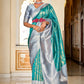 Contemporary Banarasi Silk Turquoise Jacquard Work Saree