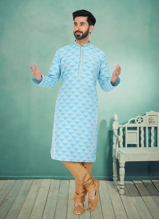 Kurta Pyjama Jacquard Silk Turquoise Jacquard Work Mens
