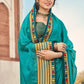 Classic Vichitra Silk Turquoise Embroidered Saree