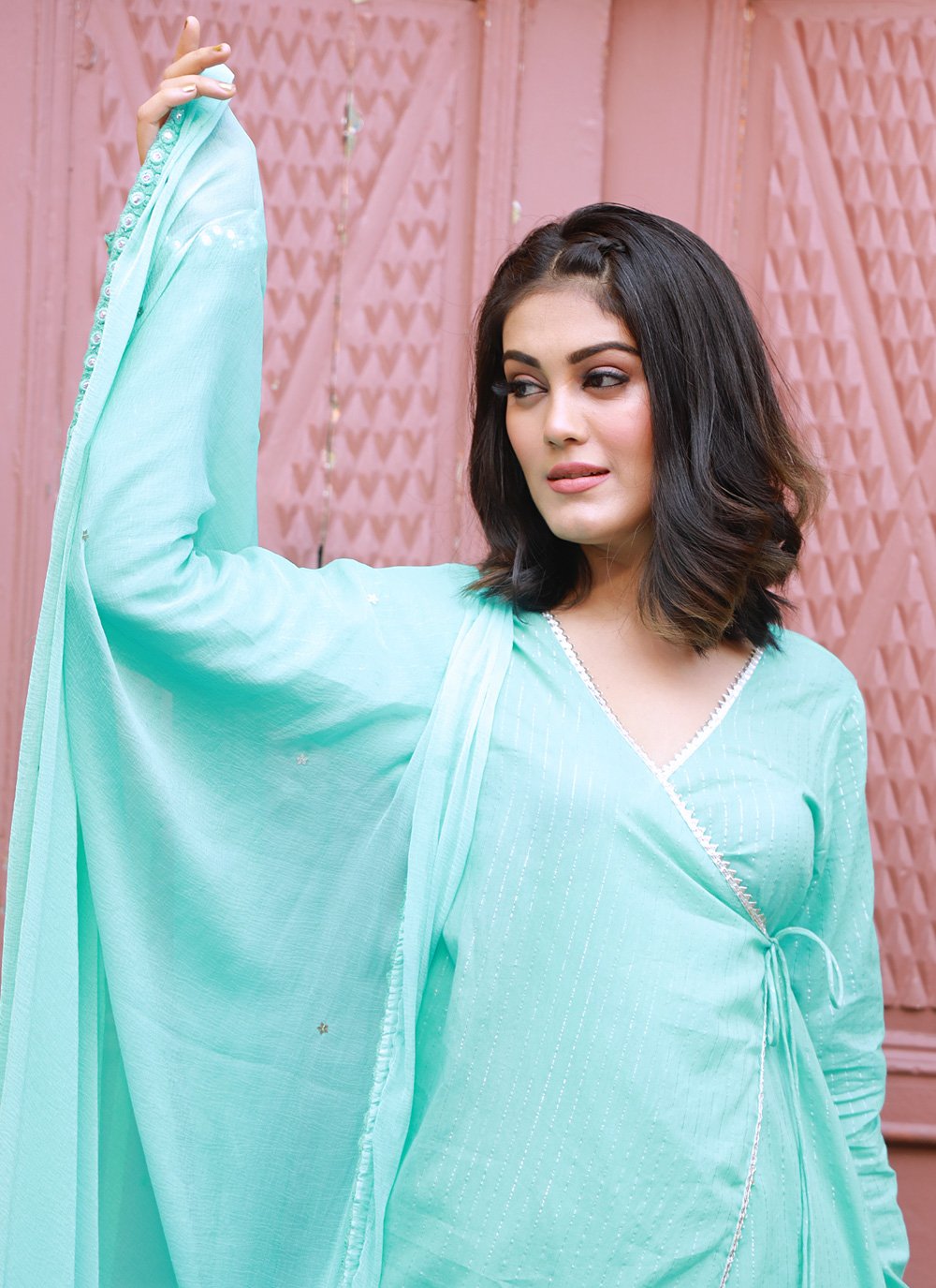 Salwar Suit Cotton Turquoise Fancy Work Salwar Kameez