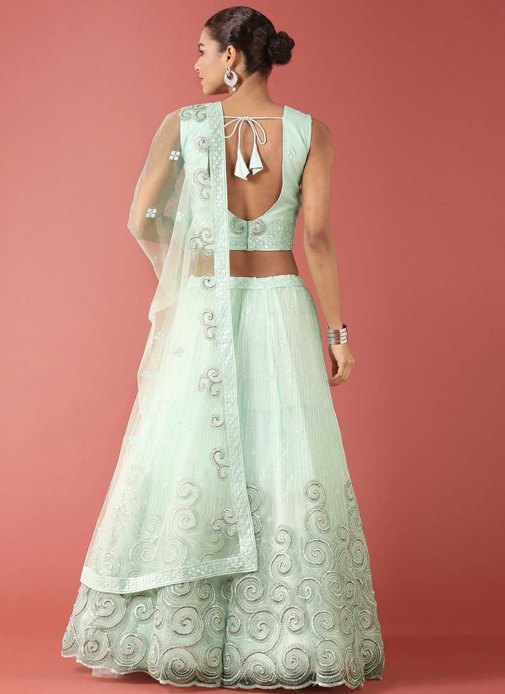 Lehenga Choli Net Turquoise Embroidered Lehenga Choli