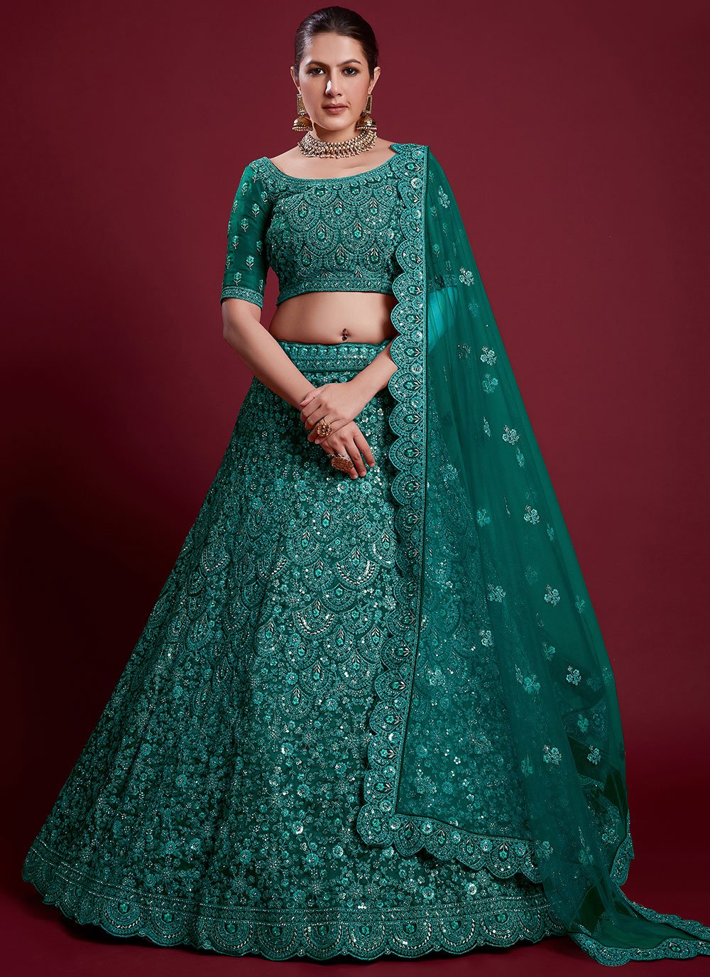 Lehenga Choli Net Turquoise Dori Work Lehenga Choli