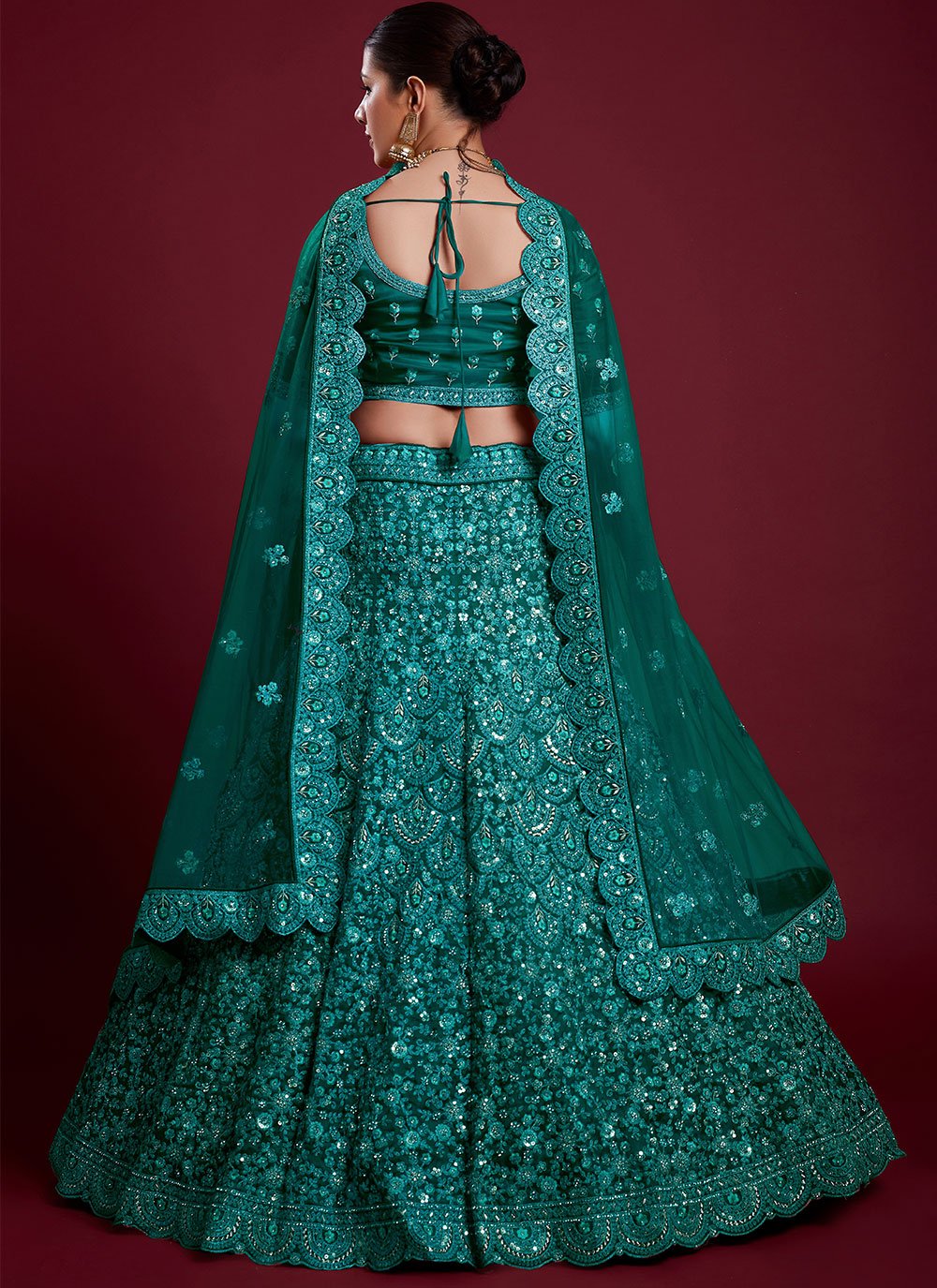 Lehenga Choli Net Turquoise Dori Work Lehenga Choli