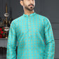 Kurta Pyjama Silk Turquoise Digital Print Mens